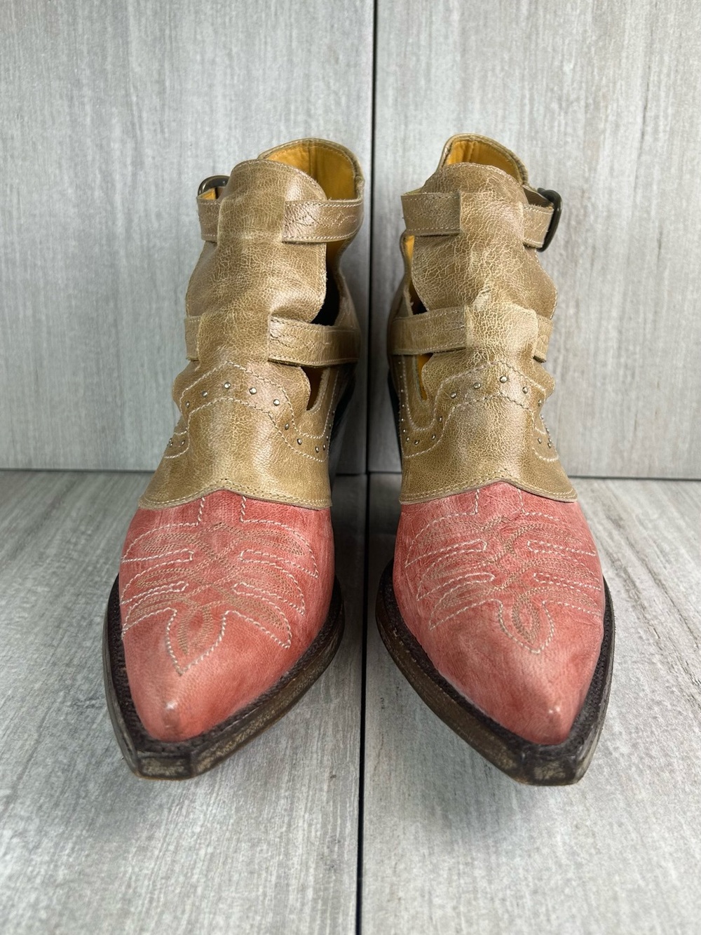 Old Gringo Joy Taupe Western Buckle Strap Ankle Heeled Booties Women’s Size 7 B - Picture 5 of 11